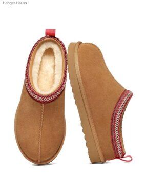 Genuine Suede Fur Lined Slippers Fuzzy Winter House Shoes
